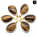 Set of six tear-drop shaped tiger eye stone pendants with golden metal-plated edges - Tiger Eye (Single)
