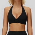 Zwarte halter sportbeha met V-hals voor yoga en fitnesstraining bij dameskleding - S / Premium Zwart