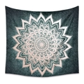 Détail macro du motif mandala blanc sur une tapisserie murale en denim bleu texturé - 73X95CM / Bleu Foncé Denim Motif Blanc (ZJ111206)