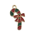 Ciondolo a forma di bastoncino di zucchero natalizio con fiocco per gioielli DIY - Caramella di Natale (14165) / 1 Pezzo (12x22mm) / Rosso
