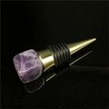 Elegant wine stopper with purple amethyst cube and gold metal finish on black surface - Amethyst [Silver Base]