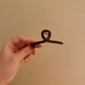 Minimalist dark brown tortoiseshell hair claw clip with golden spring mechanism - Small 7.5cm / Coffee