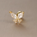 Macro shot of gold butterfly ear stud with marquise cubic zirconia and screw back - Pave Zirconia Butterfly-E1236