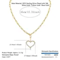 Collana con pendente a cuore in moissanite in argento S925 placcato oro 18 carats - 40+5cm / Collana (Argento 925 con Moissanite Incastonata 3,0 mm * 20 pezzi)