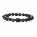 Natural malachite and tiger eye beaded bracelet with dark grey stone and volcanic rock - Black Flash Stone and Volcanic Lava