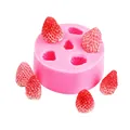 Pink silicone mold with 3D strawberry shapes for DIY fondant and chocolate baking crafts - 17-770 / Pink