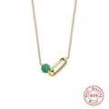 Collana minimalista in argento 925 con maglia a graffetta e pietra di zircone verde - Stile Fibbia Ovale Zircone Verde Oro / Oro