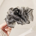 Sparkly grey oversized tulle bow hair claw clip for elegant updo hairstyling - 11CM Grey Bubble Gauze Feather Claw Clip