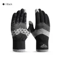 Men's winter knit gloves in black-grey featuring anti-slip silicone palms and warm fleece - One Size / DZ121 Gentleman Black