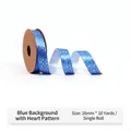 Blue satin ribbon with gold heart pattern, 16mm wide and 10 yards long for gift wrapping - Blue Background with Gold Heart Ribbon 16mm*10Y