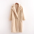 Mid-length cream faux fur teddy coat with wide lapels and button closure details - S / Tops / Cream White