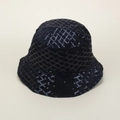 Dunkelblauer Pailletten Fischerhut für Damen mit geometrischem Netzmuster und Sonnenschutz - M (56-58cm) / Schwarze Serie