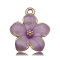 Detail of flower charm with golden metal frame and purple enamel for DIY jewelry making - Purple