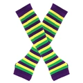 Purple, yellow, and green striped knitted arm warmers with fingerless thumb hole design - One Size / Purple Yellow Green Stripes