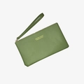 Green long rectangular wallet with wrist strap and zipper closure in vintage style - Green