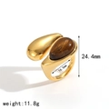 Gouden rvs ring met bruine tijgeroog steen, specificaties van maat en gewicht - Bruine Tijgeroog Stijl (TR4514)