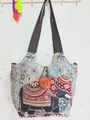 Ethno-Canvas-Tragetasche mit Elefantenstickerei und auffälligem orangefarbenem Knopf - Stil 33-Beige Elefant Oranger Knopf