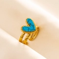 Macro shot of gold heart ring with blue turquoise and vintage engraved adjustable band - Adjustable Open / Gold-Deep Blue Texture