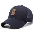 Dark blue breathable mesh baseball cap with brown leather patch for outdoor sports - One Size(Adjustable) / Navy Blue