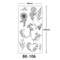 Black and white flower tattoo stickers with sunflower and butterfly designs BK-106 - BK-106 / 96*190mm