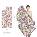 Floral microfiber beach towel 160x80cm with vintage purple and red flowers print - Retro Art Floral (STJ202318) / 160x80cm