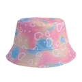 Detail of children's tie-dye bucket hat with pink blue gradient and heart patterns - Pink Yellow - Heart