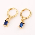 Orecchini a cerchio dorati con pendenti rettangolari in zircone blu da donna - Blu