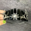 Handmade crown with black crystals, silver sun pendant and branch details for women - Obsidian + Sun + Branch