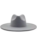Classic light grey wide brim wool felt fedora hat with flat top for women - M (56-58cm) / Light Gray