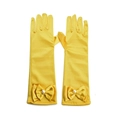 Gants de princesse longs en satin jaune pour enfants avec nœud et perle élégante - Jaune Avec Perles