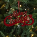 Red flocked Merry Christmas hanging ornament with gold glitter for festive tree decoration - Red Flocked Merry Christmas Sign