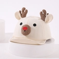 Detail view of cream toddler baseball cap with cute reindeer horns and 3D nose design - 45-48cm / Beige