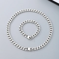 Conjunto de joyas para hombre con collar y pulsera de cadena cubana plateada - Pulsera 21CM / Color Acero