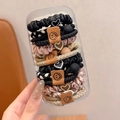 Elastic high ponytail hair ties in black, beige, and pink colors with heart charms - 20 Pcs Box Pack / 6# Black & Khaki
