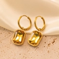 Chic 18K gold plated hoop earrings with emerald-cut amber zirconia on satin and stone - Gold with Champagne Zirconia