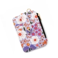 Lavender floral card holder with multi-slot design and secure gold metal zipper closure - F6 Light Purple Floral