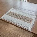 Bohemian woven placemat in beige and khaki with grey diamond embroidery and fringes - Brown Rhombus