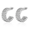 Silver twisted rope C-shaped stainless steel earrings with a polished finish - Steel (MS-137)