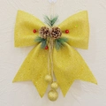Golden glitter Christmas bow with pine cones and hanging ornaments for tree decoration - Large With Balls / Gold