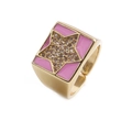 Adjustable gold star ring with pink enamel and micro-pave cubic zirconia stones - Pink Star
