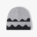 Grey and black wave pattern knitted beanie hat with thick cuffed brim for winter - One Size / Light Gray