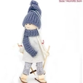 Mini statuetta sciatore in legno grigio e bianco, decoro natalizio, 14cm x 6,5cm - Cappello Grigio e Vestiti Bianchi Bambola da Sci