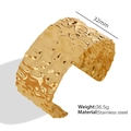 32mm wide golden stainless steel cuff bracelet with heavy hammered texture and open design - SZ21-Gold/32mm
