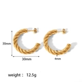Orecchini a cerchio ritorti a forma di C in acciaio inossidabile dorato 18K da 30 mm - Stile Intrecciato Oro 30mm (TE6247-G)