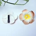 Brown and yellow gradient plumeria flower hair clip with pearl center on duckbill clip - 4cm / Coffee Flower Head + Pearl + Clip