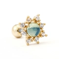 Golden 20G stainless steel stud with green gemstone and clear zircon flower design - Green Flower (EGD0204)