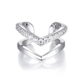 Detail of S925 silver double-layer V-shaped ear cuff with zircon inlay and polished finish - Double V-shape Inlaid Zirconia Style
