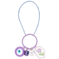 Close-up of beaded keychain featuring purple evil eye and heart charms on white background - Purple Pale Blue Bead Tulip Plate Style (BE1643PU03)