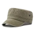 Vintage olive green washed cotton cadet cap with breathable metal eyelets and stitching - Adjustable / Khaki