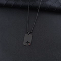 Men's black stainless steel dog tag necklace with hollow cross and red crystal inlay - Black + 60cm Black Chain / Red Zircon